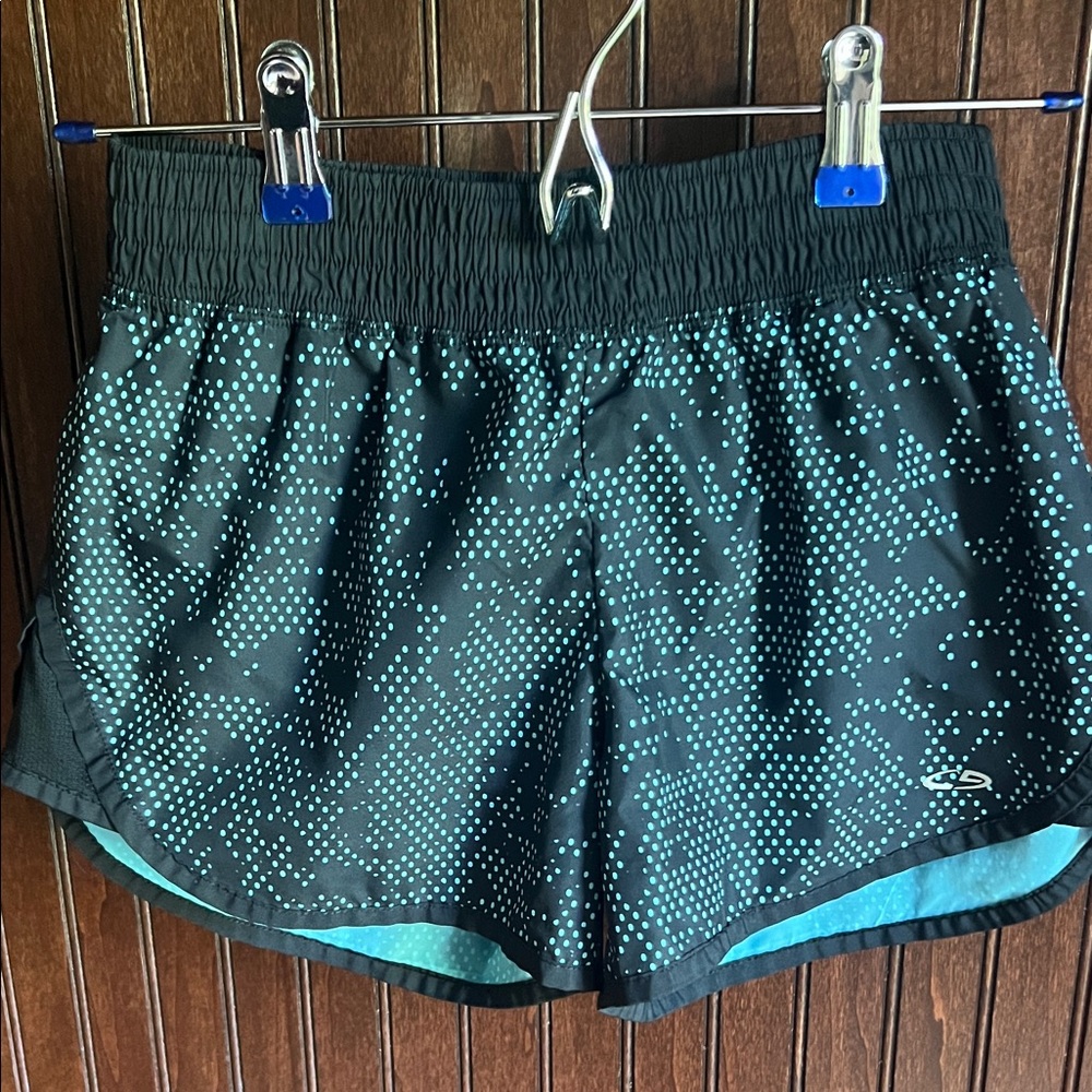 Champion XS Black Athletic Shorts with Teal Dot Print